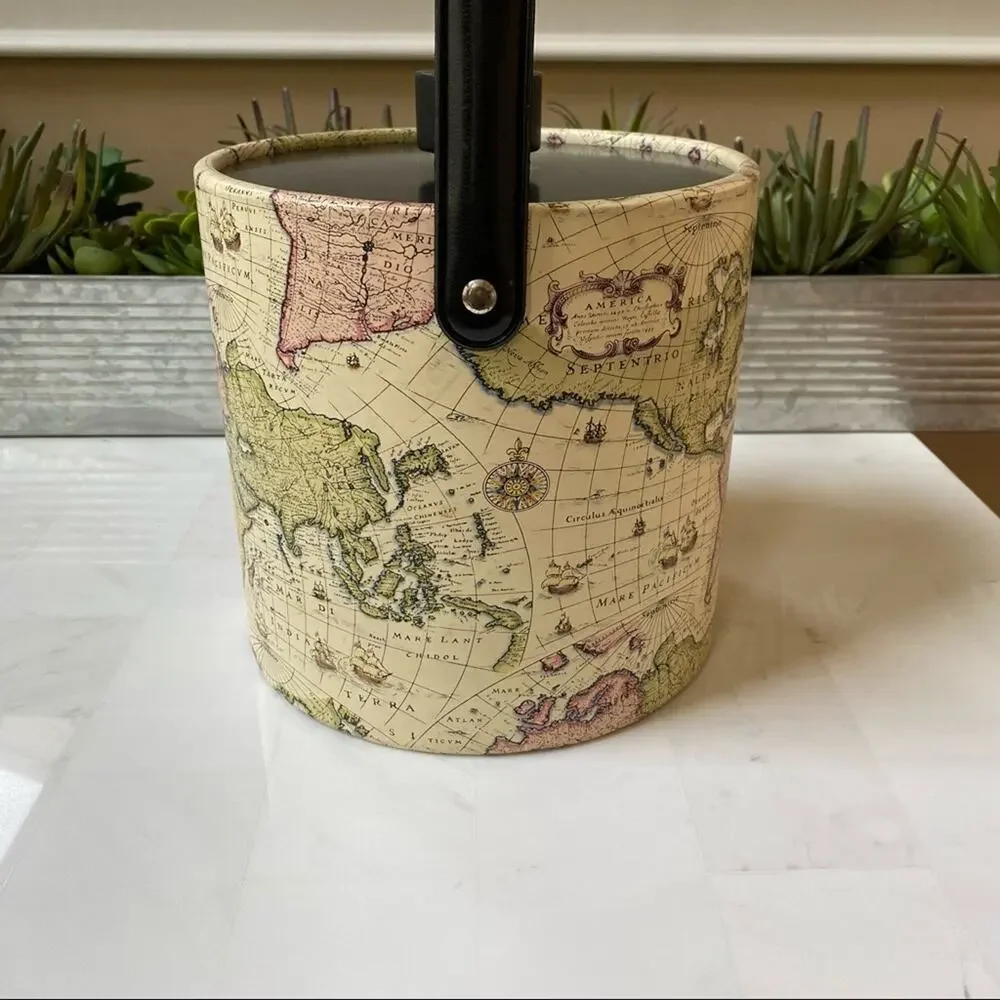Irvinware vintage old world map ice wine bucket MCM bottle cooler chiller bar